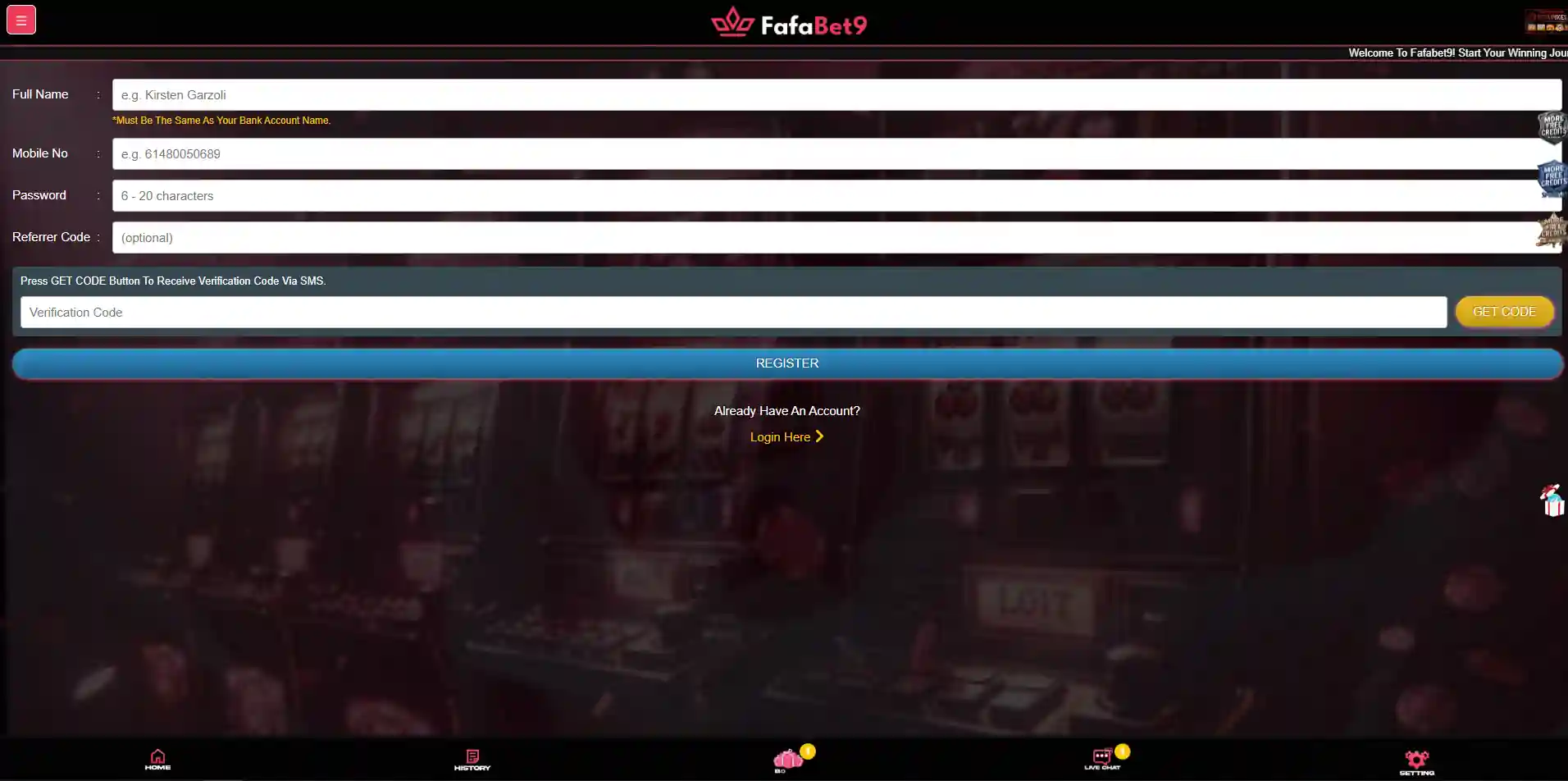 Fafabet9 verification screen to be obtained from the current service