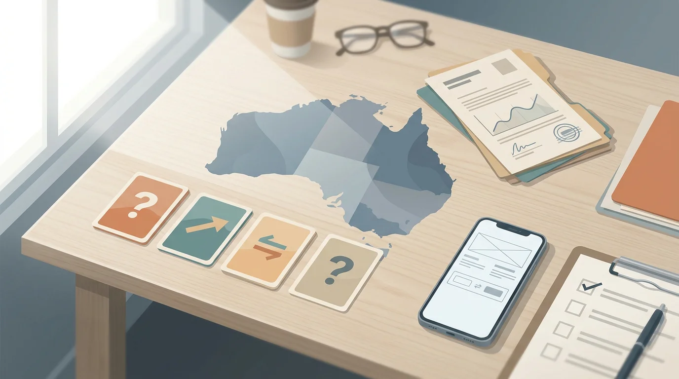 Editorial decision guide with question cards, Australian regulatory notes and a checklist