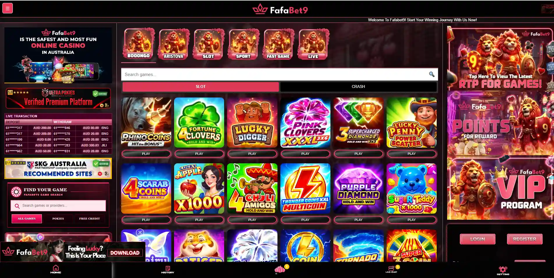 Fafabet9 website interface